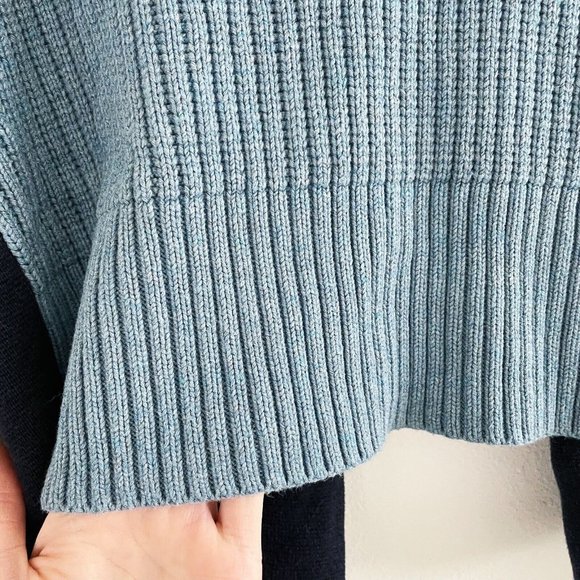 Cabi Turn Back Cardigan Sweater Open Front Medium Academia Navy Tan Chunky Knit - Picture 9 of 16